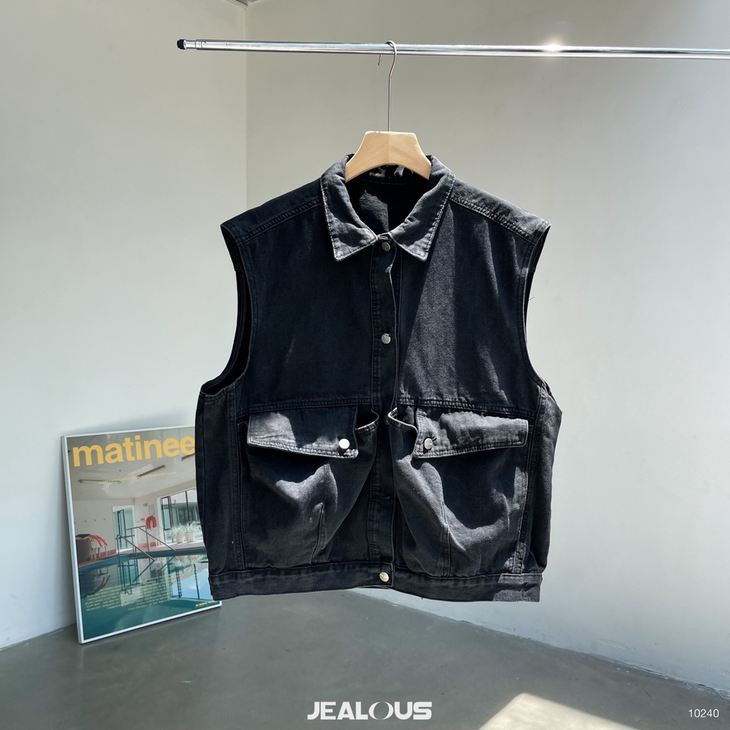 Áo gile denim túi hộp to - 10240