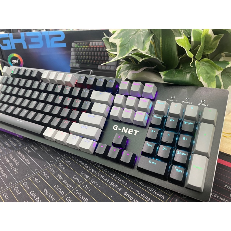 Bàn phím cơ GN-Net GK312 cơ Blue Switch, Layout 104 phím, kết nối có dây USB 2.0, có đèn led RGB
