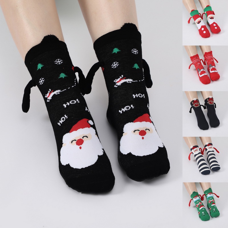 Cặp Đôi Vớ Giáng Sinh Năm Mới Bằng cotton Có Nam Châm Hình Dán Bàn Chân Dễ Thương