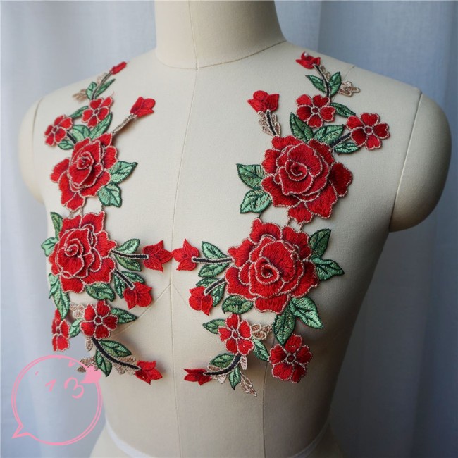 Hiussngha 2 Miếng Vải Ren Thêu Hoa Hồng 3d Trang Trí Cổ Áo Cưới