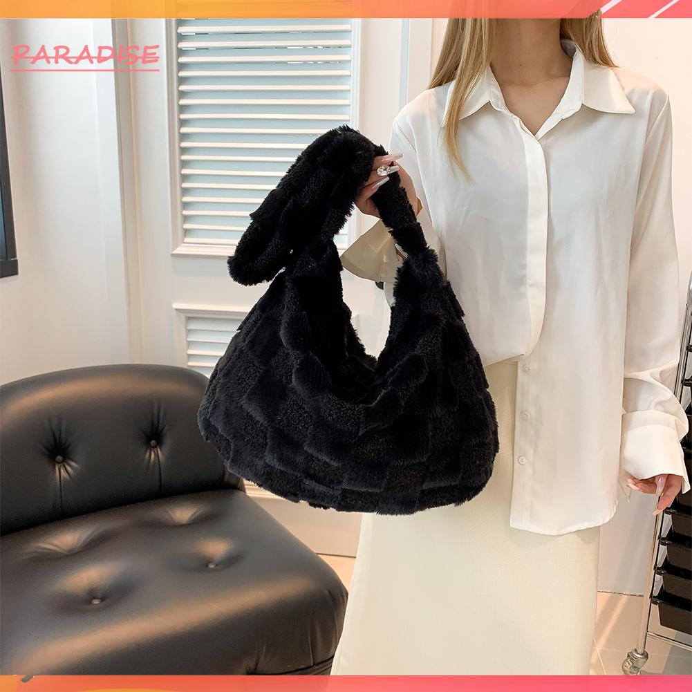 Túi Đeo Chéo Phủ Lông Mềm Mại Họa Tiết Caro Thời Trang Thu Đông Cho Nữ