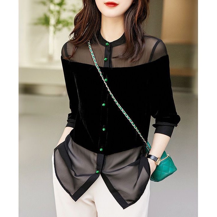 Áo Sơ Mi Vải Nhung Nhẹ Đính Nút Thời Trang Cao Cấp Thiết Kế Mới