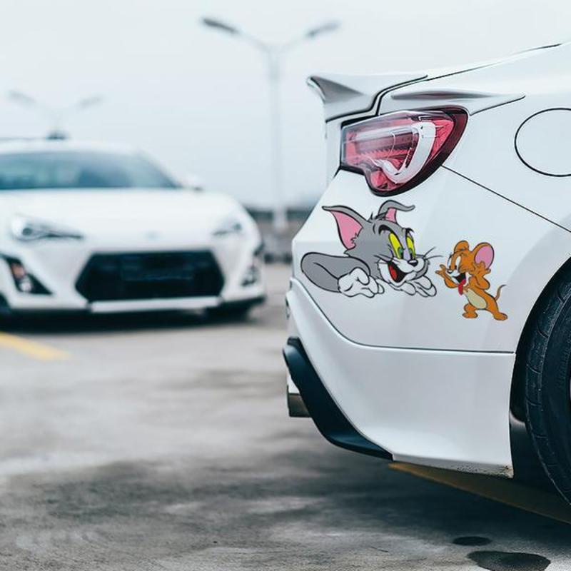 Miếng Dán Trang Trí Xe Hơi Hình Mèo Và Chuột 3d Dễ Thương Chống Thấm Nước