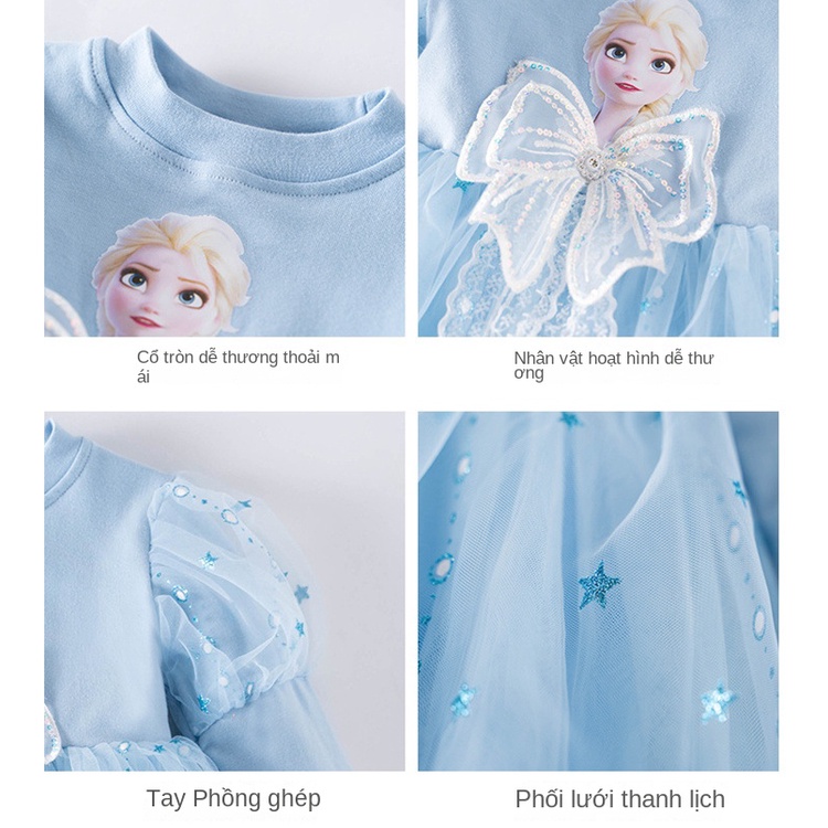 Đồ Bé Gái,Đầm Công Chúa Elsa Tay Dài Phối Lưới Thời Trang Cho Bé Gái 2-8 Tuổi,Váy Bé Gái