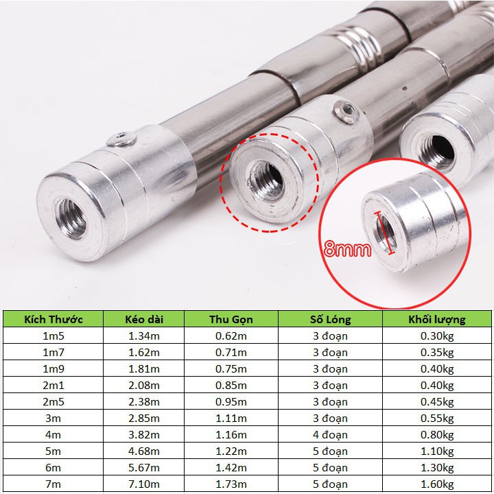 Sào inox bẫy chim, treo lồng đủ cỡ 3m 4m 5m 6m 7m dày 1mm tặng kèm móc sào inox chắc chắn dễ sử dụng