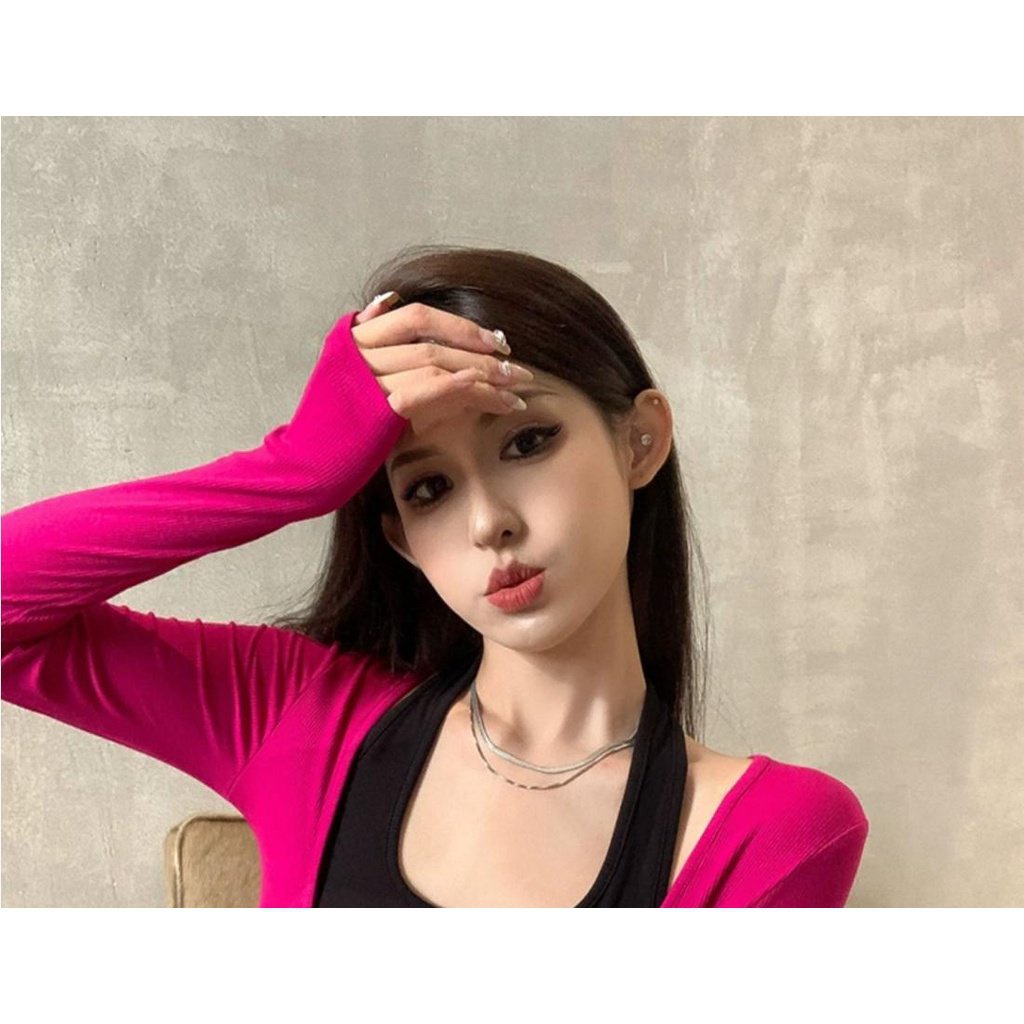 Áo Thun Tay Dài Giả Hai Lớp Phong Cách Hàn Quốc Thời Trang Thu Đông Cho Nữ