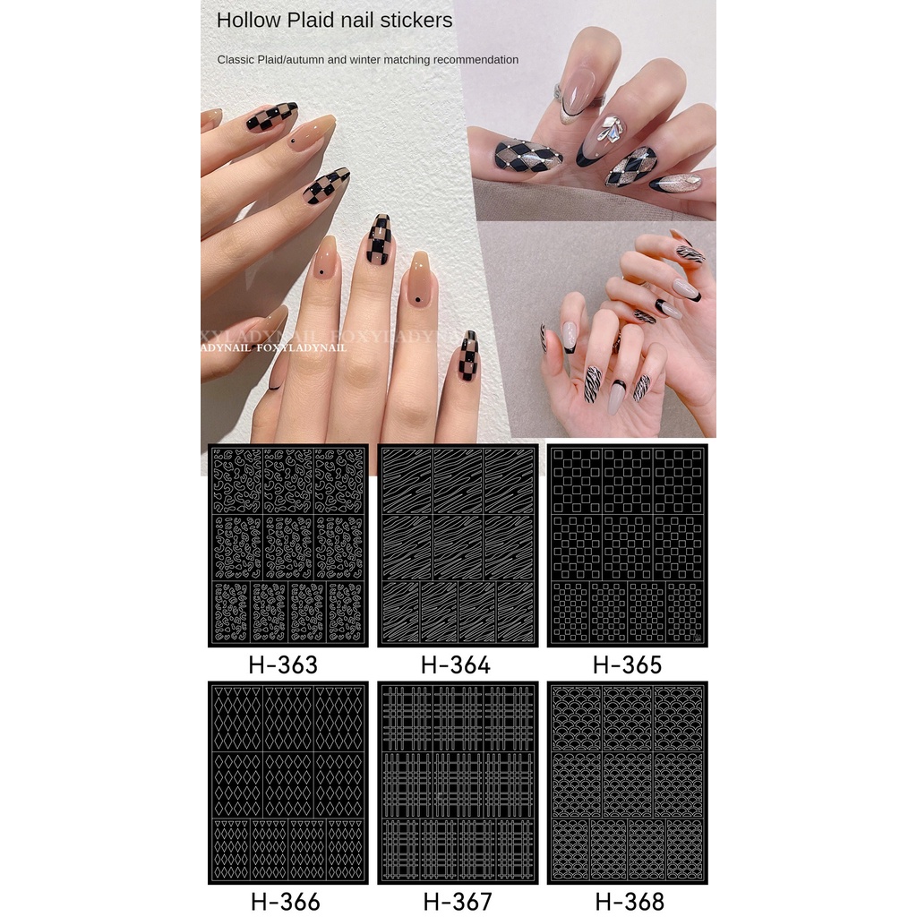 Miếng dán trang trí móng tay họa tiết rỗng nhỏ / Nhãn dán móng tay vảy cá da báo ngựa vằn vượt qua kim cương / Giấy in phun trang trí móng tay