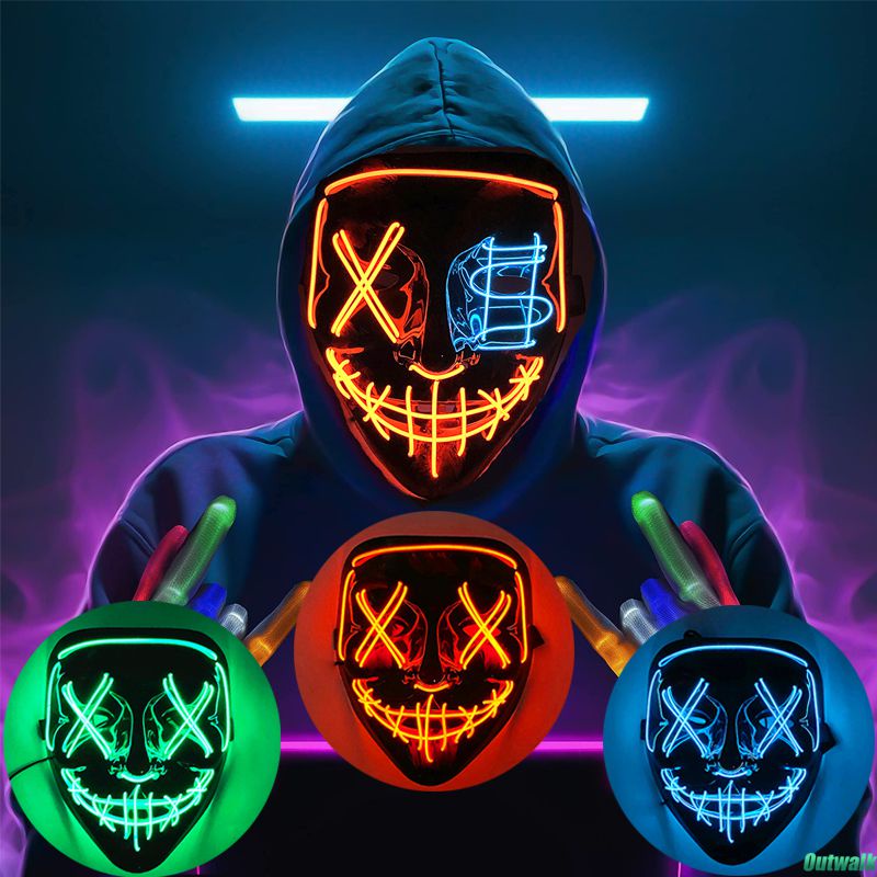 ⚡Còn Hàng⚡ Mặt Nạ đèn Neon Halloween Mặt Nạ đèn LED Mặt Nạ Dự Tiệc Hóa Trang Ánh Sáng Phát Sáng Trong Bóng Tối Mặt Nạ Kinh Dị Trang Phục Hóa Trang Đồ Dùng Dự Tiệc