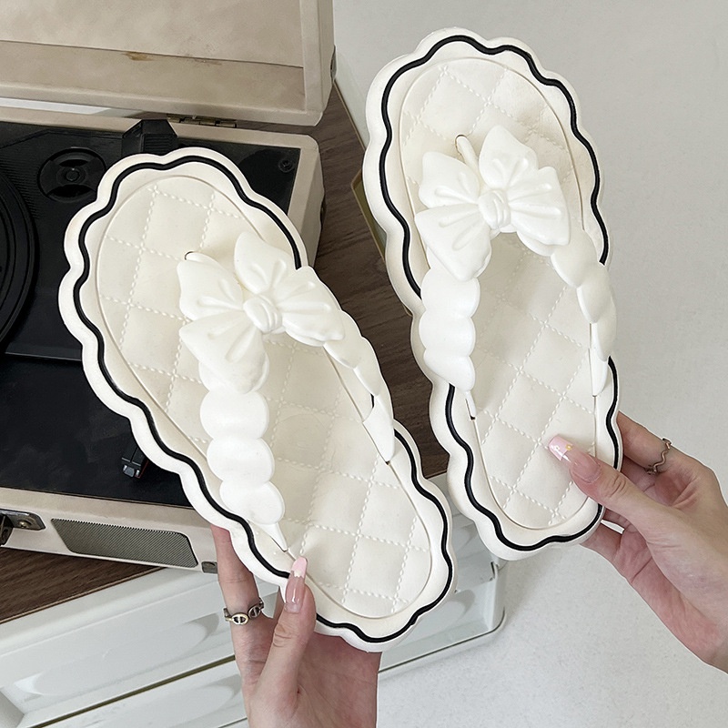 Dép nơ nữ mùa hè Dép xỏ ngón ins dép thời trang phòng tắm chống trơn trượt dép xỏ ngón để mặc bên ngoài