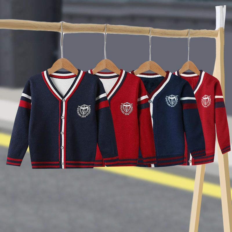Áo Khoác cardigan Dệt Kim Vải cotton Màu Sắc Tương Phản Thời Trang Thu Đông Cho Bé