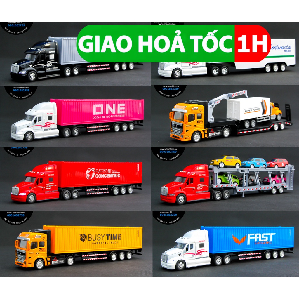 Xe mô hình đầu kéo container đầu xe bằng kim loại