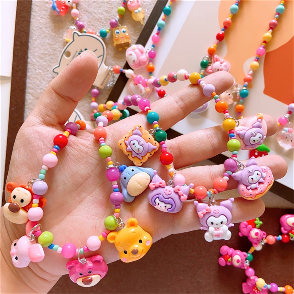 Sanrio Kuromi Dâu Gấu Vòng Cổ Trẻ Em Dễ Thương Nhựa Nhiều Màu Sắc Hoạt Hình Vòng Cổ Bé Gái Vòng Cổ Tặng-top3C01