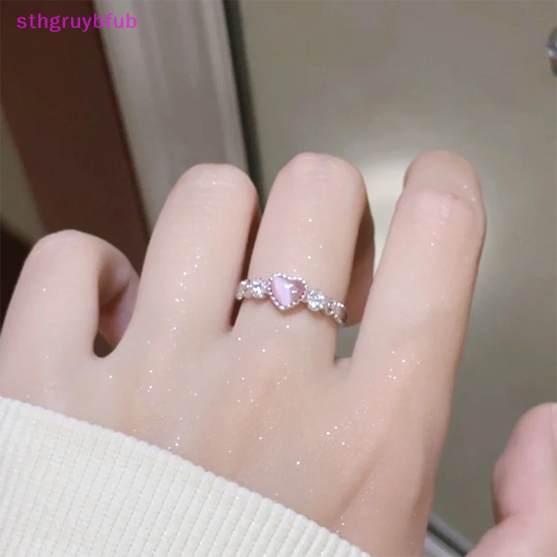 Sthb Nhẫn Bạc Màu Hồng Hình Trái Tim Đá opal Phong Cách punk vintage Dễ Thương Dành Cho Nữ vn
