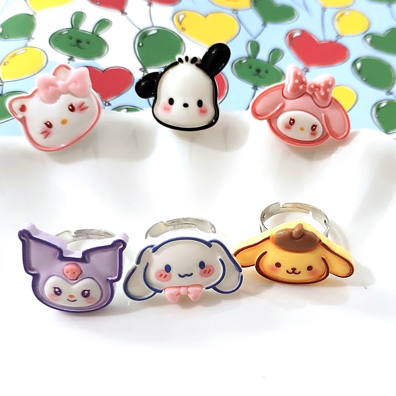 Hoạt Hình Nhẫn Nhựa acrylic Trong Suốt Hình Mèo / Cún / Cún / kt / Cún / Mèo / sanrio Đáng Yêu Cho Nữ