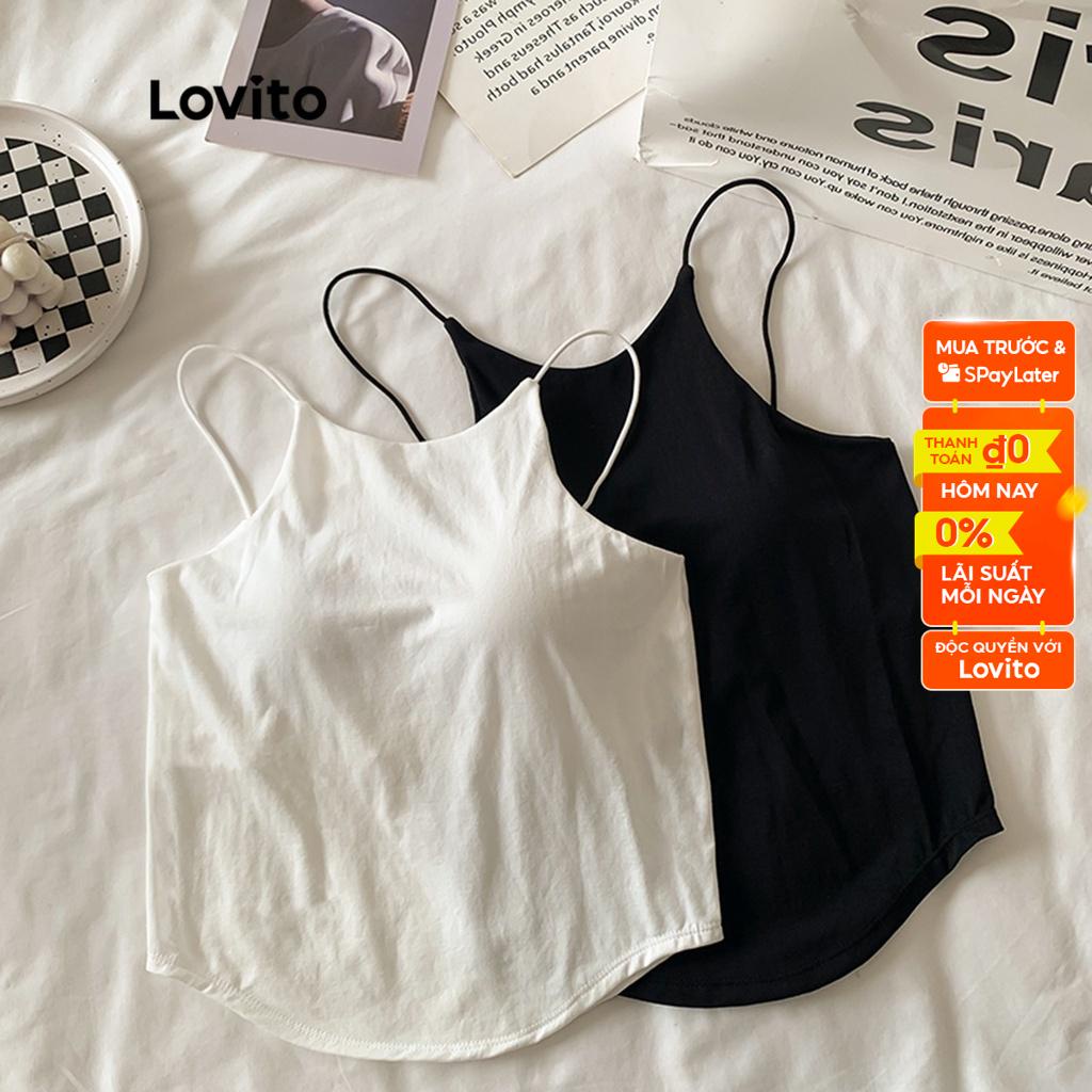Áo crop top sát nách Lovito cổ tròn trơn đơn giản cho nữ LNE11154 (màu trắng/đen)