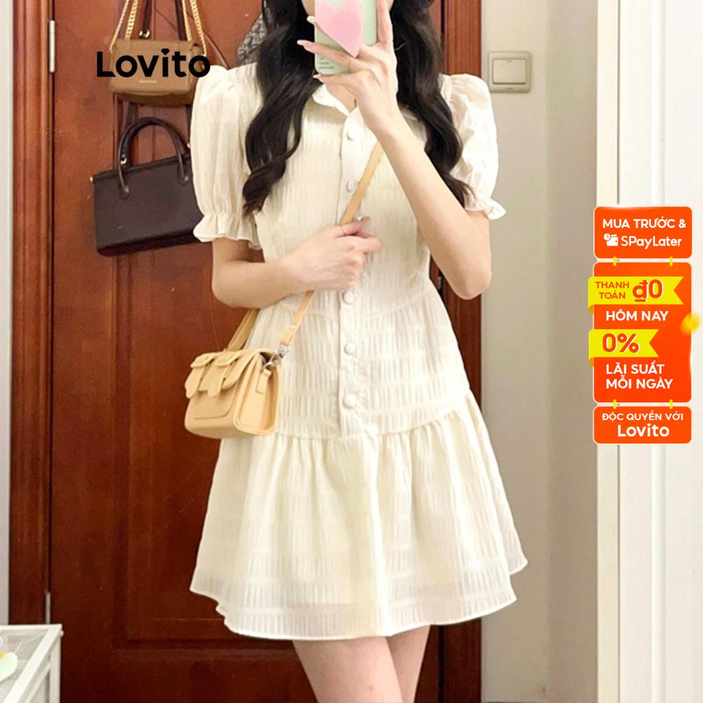 Đầm suông Lovito phối ren cổ cho nữ LNE11039 (màu mơ)