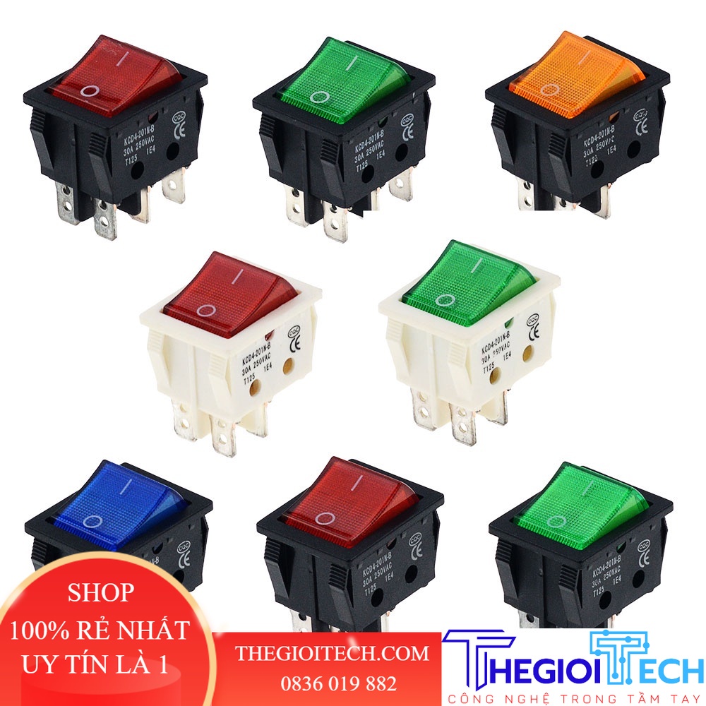 1 KCD4 Đính Đá Công Tắc ON-OFF 2 Vị Trí 4 Chân 6 Chân Thiết Bị Điện Có Công Tắc Đèn 30A 250VAC Cho Lò Nướng Điện - Đỏ trên 4 feet trắng