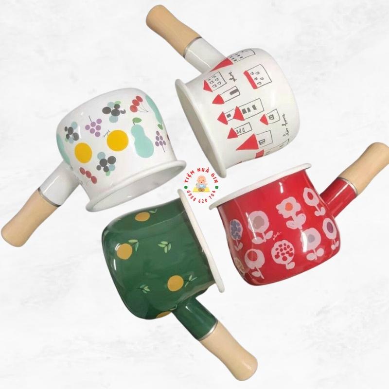 Nồi Nấu Bột Cho Bé, Nồi tráng men Cán Gỗ Đun Sữa Nấu Bột Nấu Cháo Hình Đáng Yêu Cho Bé Ăn Dặm