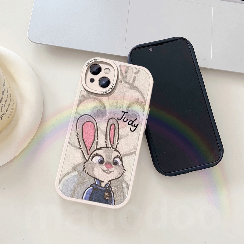 Ốp lưng ngọt Soft For iPhone 15 14 13 12 Mini 11 Pro Xs max 6 6S 7 8 Plus X XR 11promax 12promax 13promax Cute Cartoon Zootopia Officer Rabbit Judy and Mr. Fox Nick Oval Fine Hole Shockproof Phone Case XPN 89