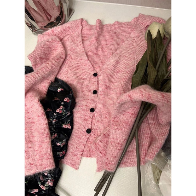 Bộ Áo Khoác cardigan Dệt Kim + Chân Váy Xếp Ly Màu Hồng Thời Trang Phong Cách Mới 2023