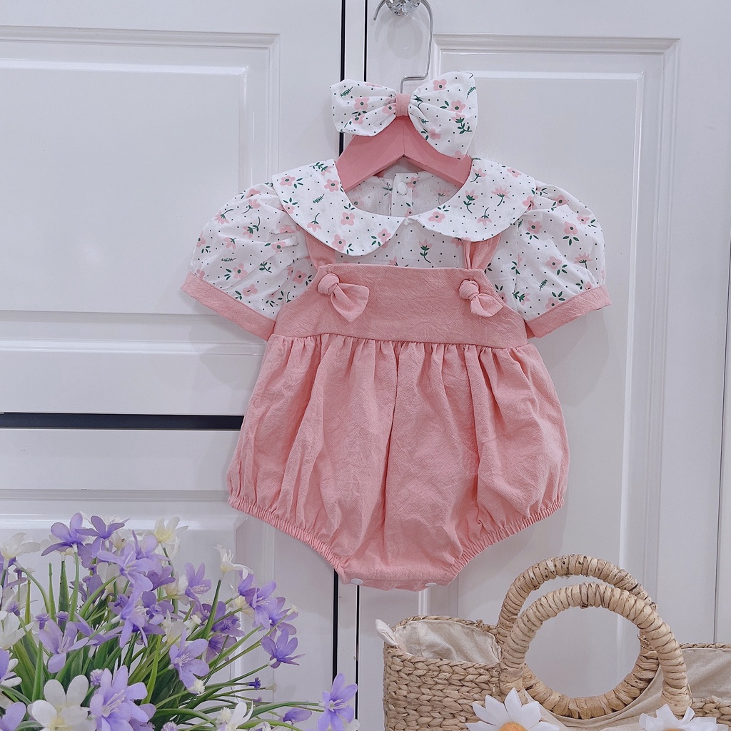 Đồ Liền Thân Body Giả Yếm Thắt Nút Bodysuit Màu Hồng Cho Bé Gái Sơ Sinh 1 2 Tuổi MINTSCLOSET Mint's Closet - BS6176