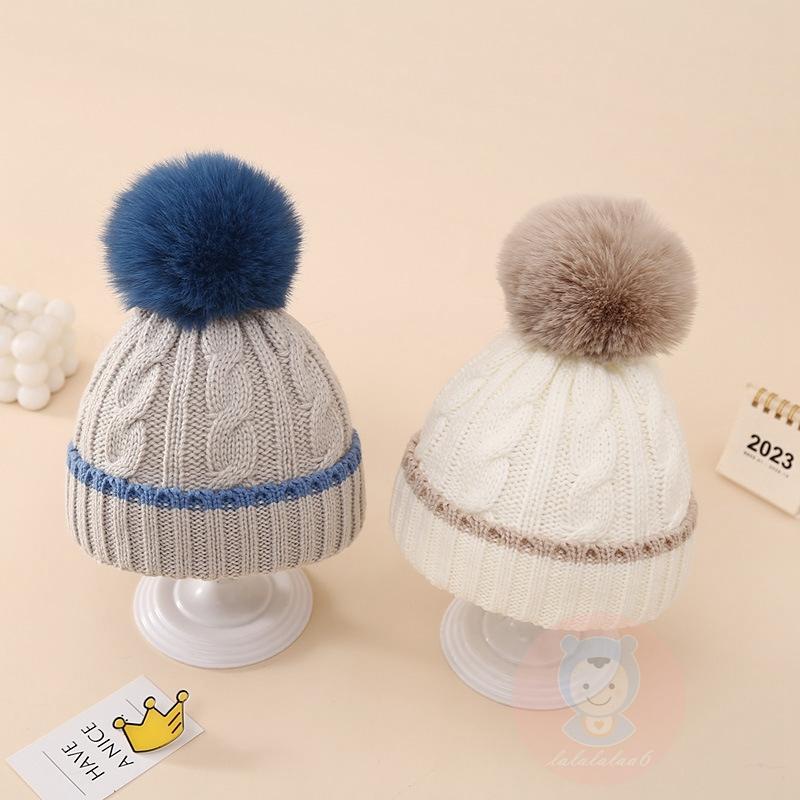 Mũ beanie Đan Len Màu Sắc Tương Phản Thời Trang Mùa Đông Cho Bé Trai 0-12 Tháng Tuổi laa6-baby