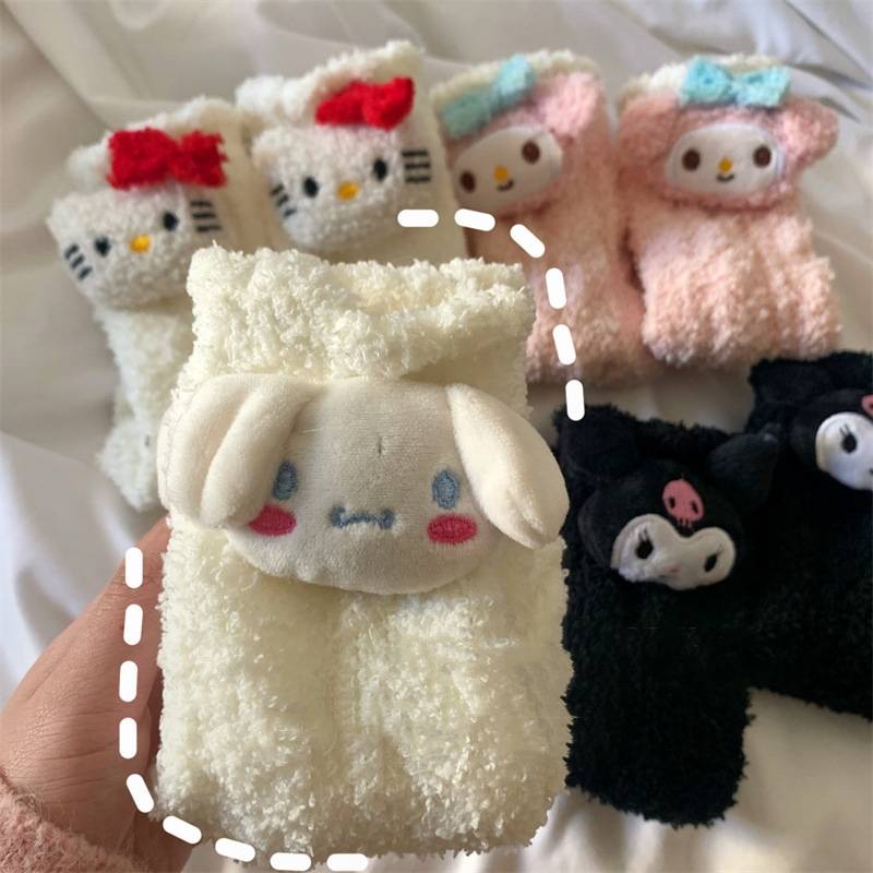 Sanrio Vớ Lông Cừu San Hô Họa Tiết Hoạt Hình melody / hello kitty / kuromi Đáng Yêu Mới
