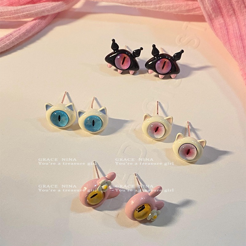 Yeezi Bông Tai Nhẫn Hình Quái Vật Mắt To Bằng resin Dễ Thương Cho Nữ