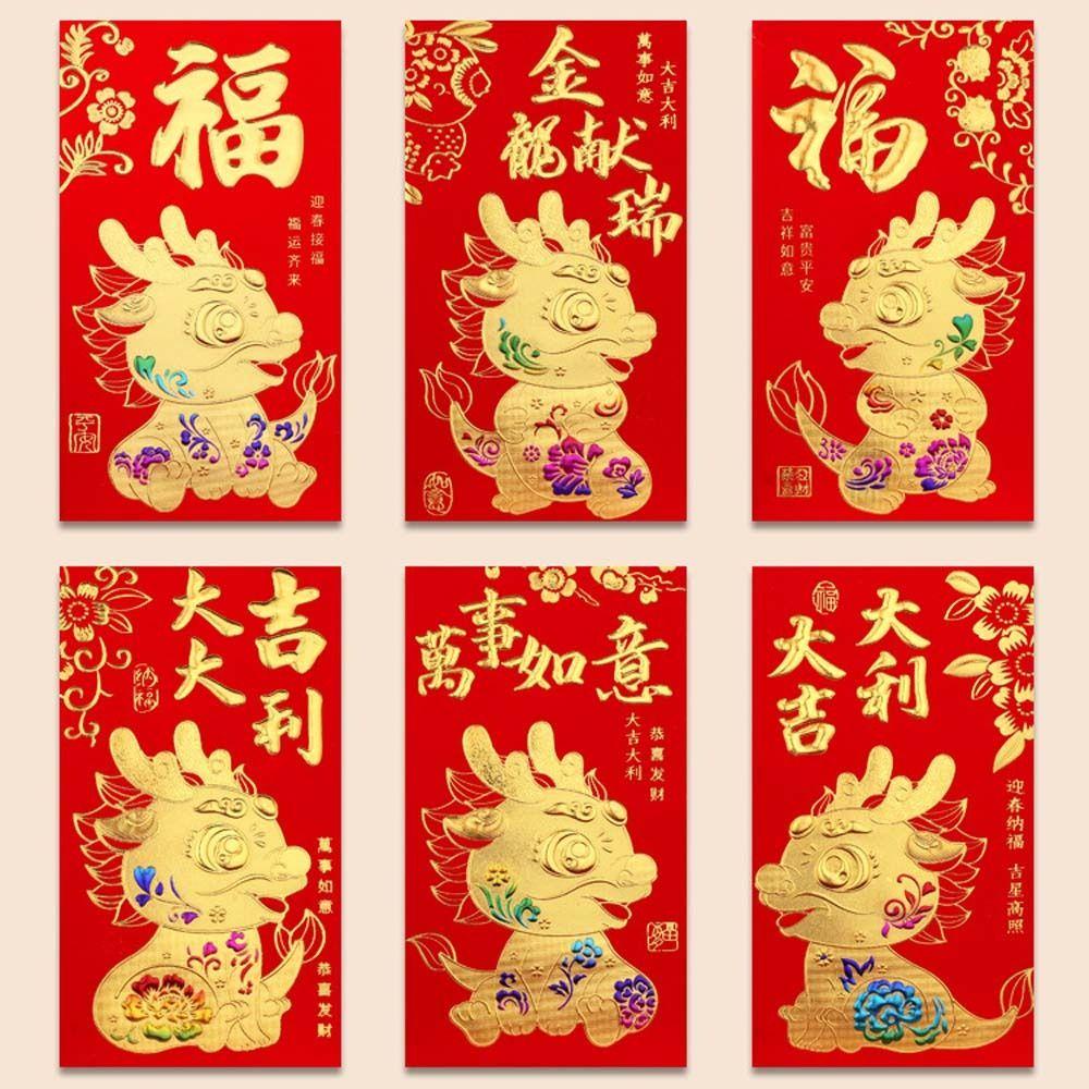 Bộ 6 Bao Lì Xì Hình Rồng Trung Hoa May Mắn Cho Năm Mới