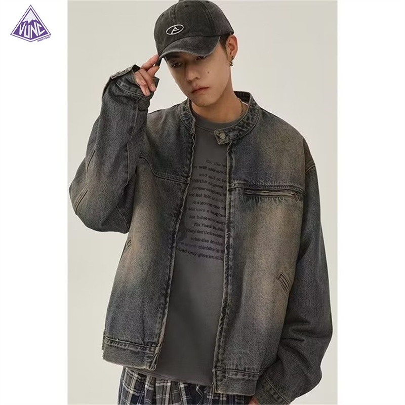 Vunc Áo Khoác denim Dáng Rộng Phong Cách retro Mỹ Cho Nam