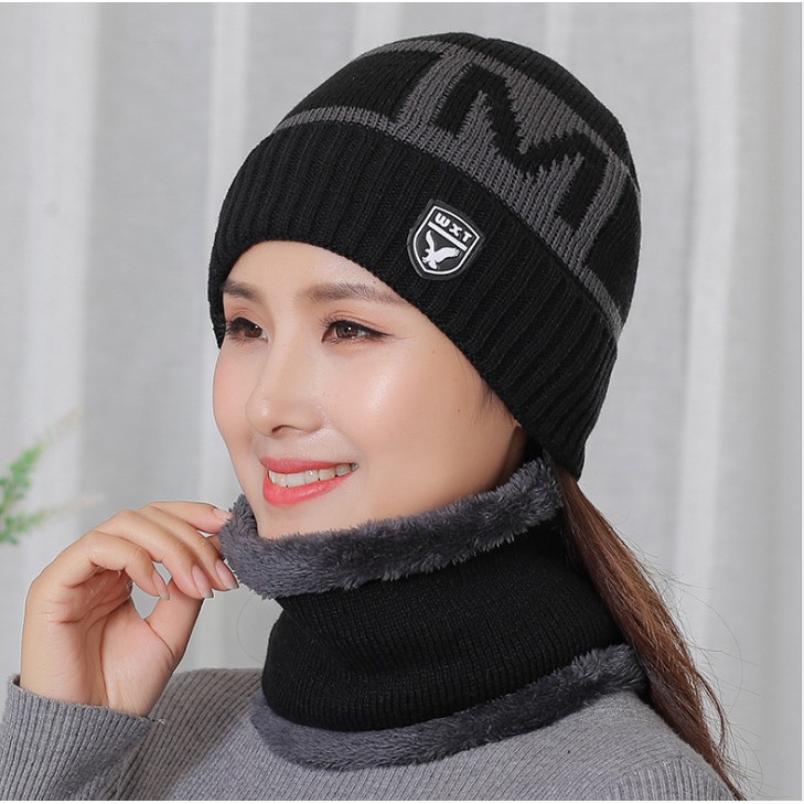 PVN8070 Mũ len nam NỮ kèm khăn choàng cổ T2