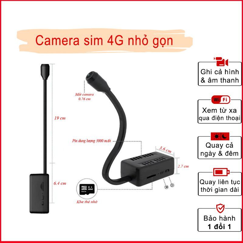 Camera sim 4G A60 quay cả ngày lẫn đêm Full HD, có ghi âm, pin siêu khỏe, camera quan sát, camera lùi ô tô  - CMR01