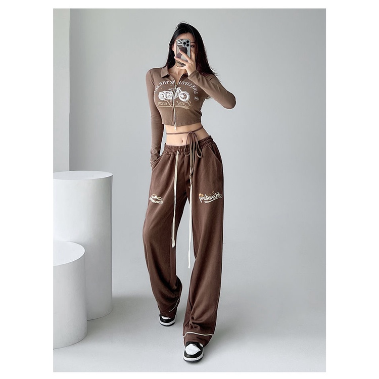 Áo baby tee y2k croptop tay dài áo thu đông Áo phông áo thun nữ croptop dài tay Áo Thun Ngắn Tay Dài Có Khóa Kéo Hai Lớp In Họa Tiết Xe Máy Phong Cách Mỹ