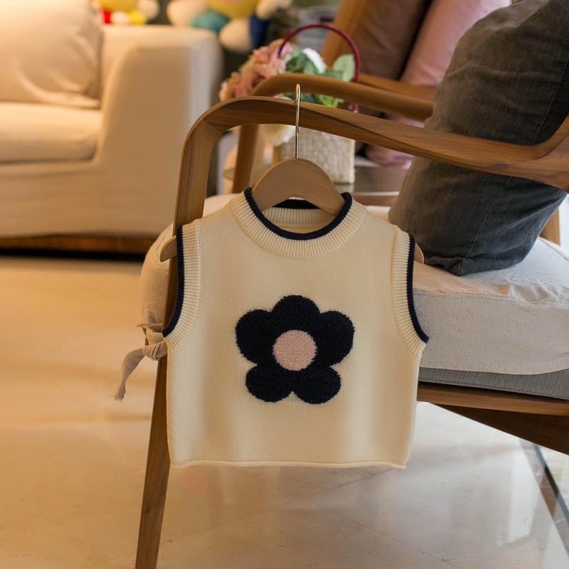 Áo Len Không Tay Họa Tiết Hoa Hướng Dương Phong Cách Hàn Quốc Cho Bé Gái
