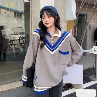 CCVN Áo sweater Tay Dài Giả Hai Lớp Dáng Rộng Phong Cách Hàn Quốc Thời Trang Thu Đông Cho Nữ