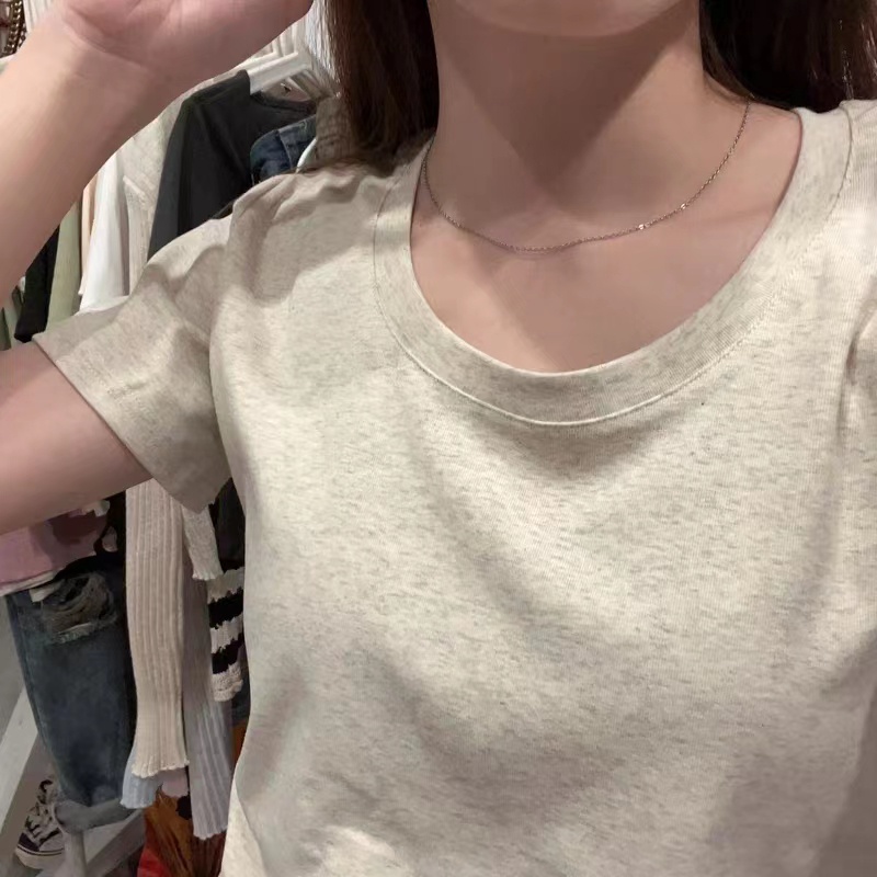 Áo baby tee trơn Áo sơ mi croptop Áo Thun Nữ Ngắn Tay Cổ Chữ u Hở Vai Thời Trang