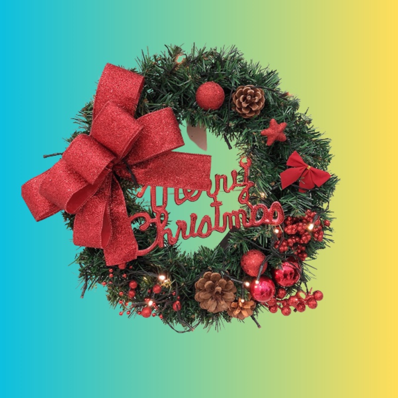 Vòng Hoa Trang Trí Noel D69 Size 30cm Vòng Nguyệt Quế Giáng Sinh Tặng Kèm Đèn