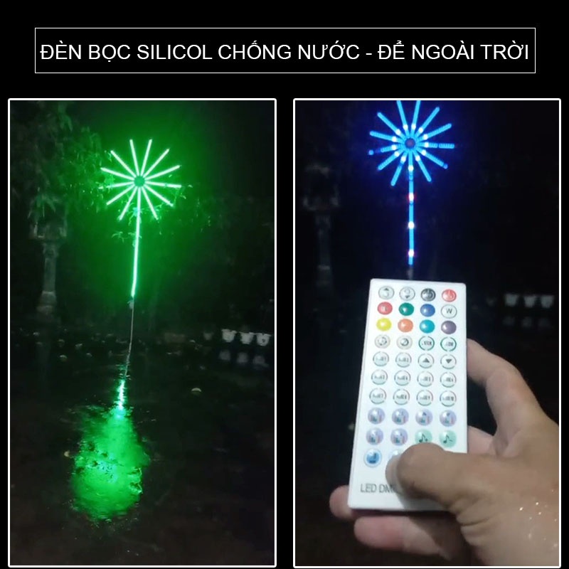 Đèn LED pháo hoa ngoài trời, chống nước full size kết nối Bluetooth màu ánh sáng đẹp, hiệu ứng pháo hoa