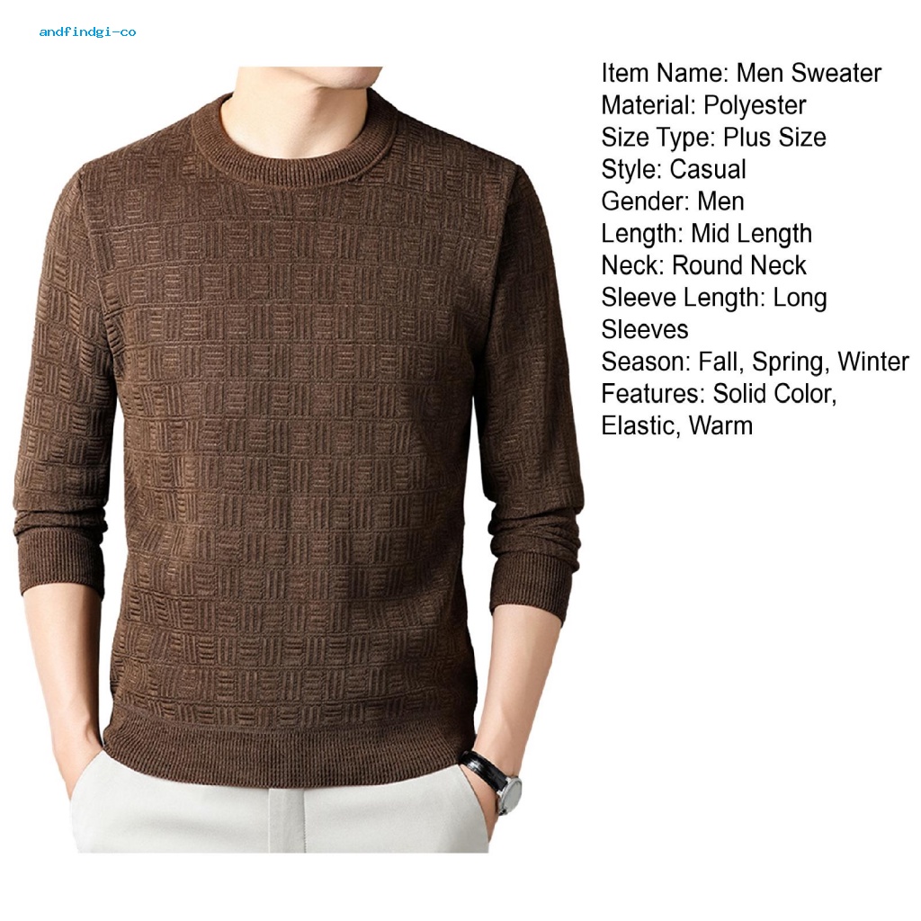 Andfindgi Áo sweater Dệt Kim Màu Trơn Mềm Mại Giữ Ấm Mùa Đông Cho Nam