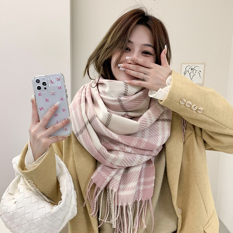 Khăn Choàng Cổ Cashmere Len Dày Cao Cấp Giữ Ấm Mùa Đông Caro Phong Cách Hàn