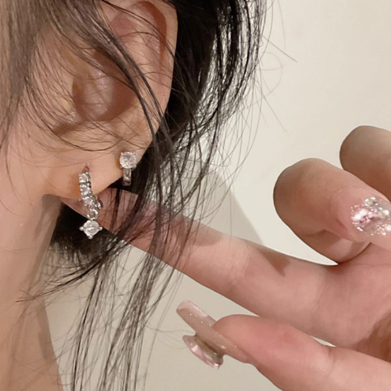 We flower Bông Tai Mạ Bạc 925 Hình Tròn Đính Đá Thời Trang Dành Cho Nữ