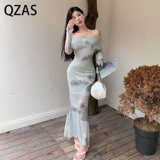 Qzas Đầm Ôm Dáng Hở Vai In Họa Tiết Thời Trang Quyến Rũ 23436