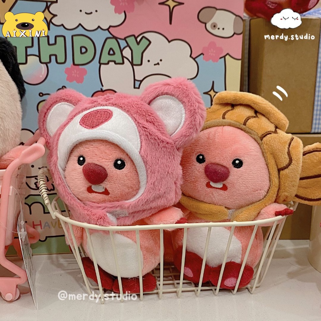 🔥Loopy Móc khoá🔥15cm Móc khoá Gấu Bông Hải ly Loopy mũ Gấu Dâu Lotso- Mũ thỏ- Mũ chó xinh xăn AIXINI