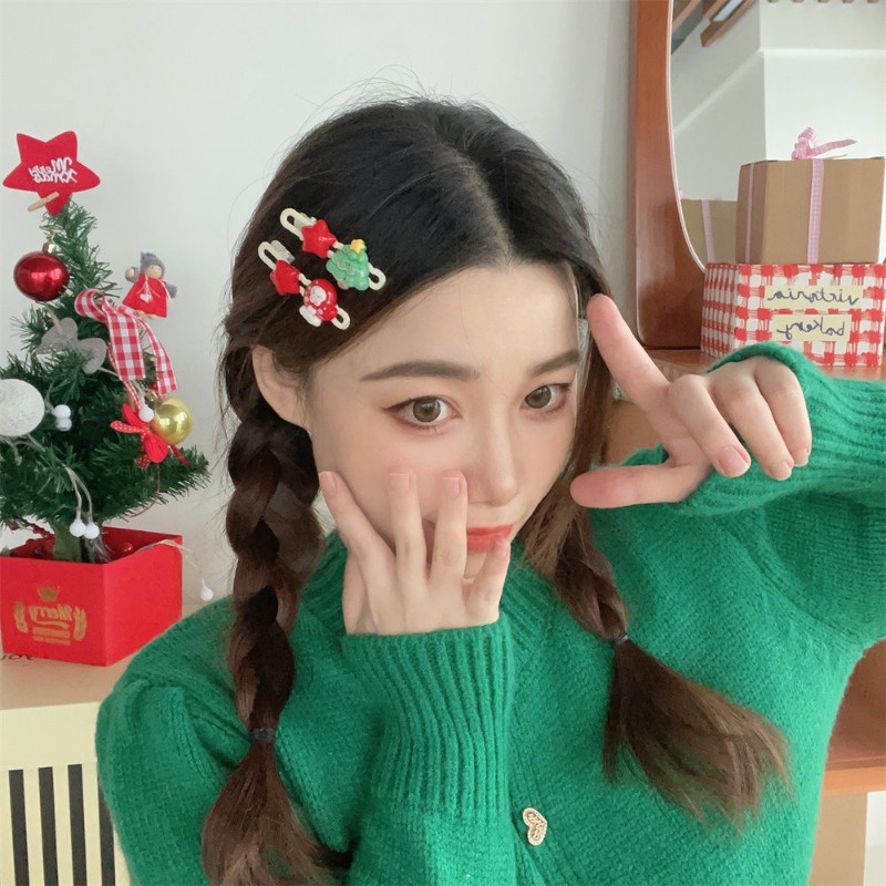 Kẹp Tóc Nhiều Kiểu Dáng Đơn Giản Màu Kem Giáng Sinh y2k Hình Ông Già Noel Hoạt Hình Cho Bé Gái