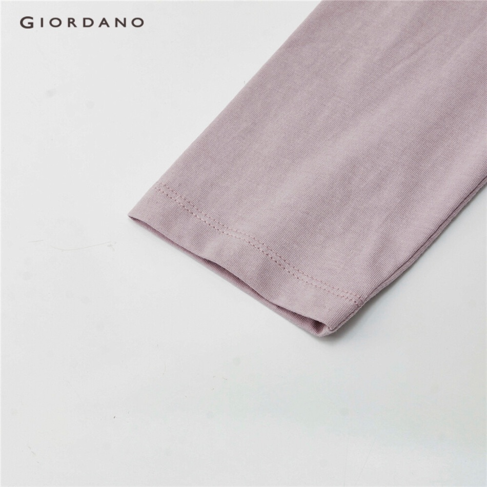Áo thun GIORDANO 13322882 tay dài cổ tròn màu trơn vải cotton 100% phong cách trẻ trung thường ngày cho nữ