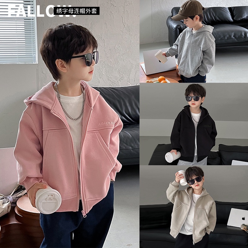 Áo Khoác Hoodie Màu Sắc Đơn Giản Thêu Chữ Thời Trang Cho Bé Trai
