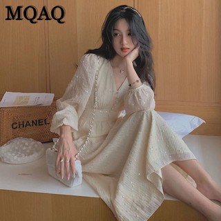 Mqaqfrench Đầm midi chiffon Tay Dài Cổ Chữ v Đính Kim Sa Thời Trang Xuân Thu Cao Cấp 2023