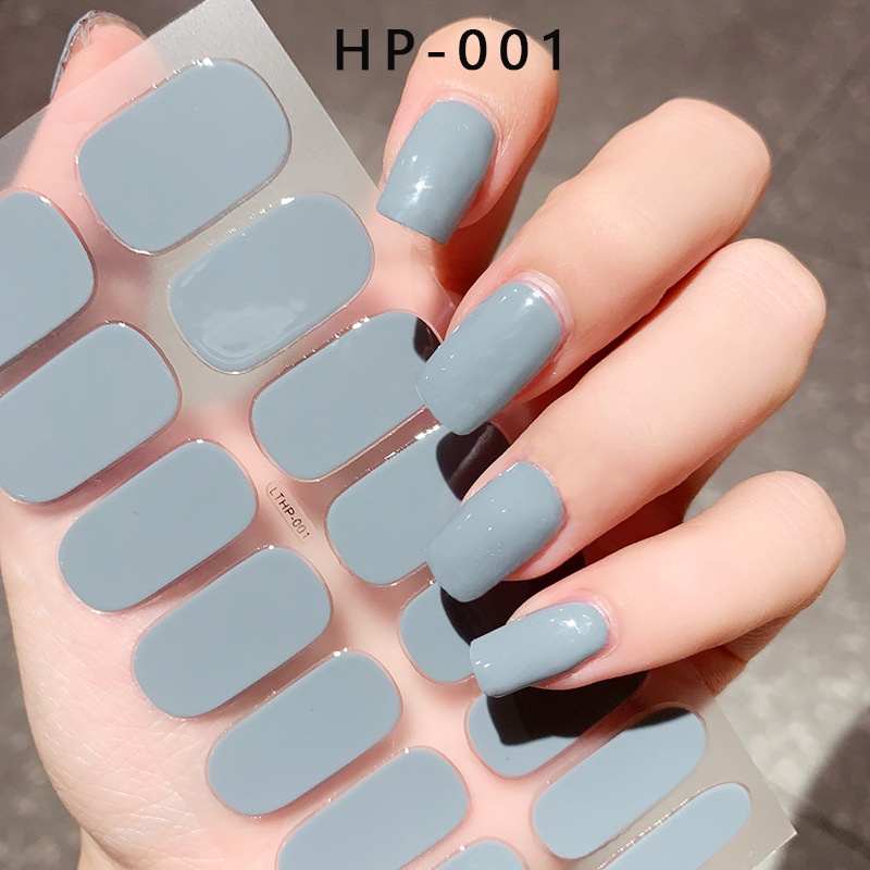Set 16 Miếng Dán Móng Tay Nhãn Dán Gel Bán Chữa Màu Sắc Đơn Giản Cần đèn uv