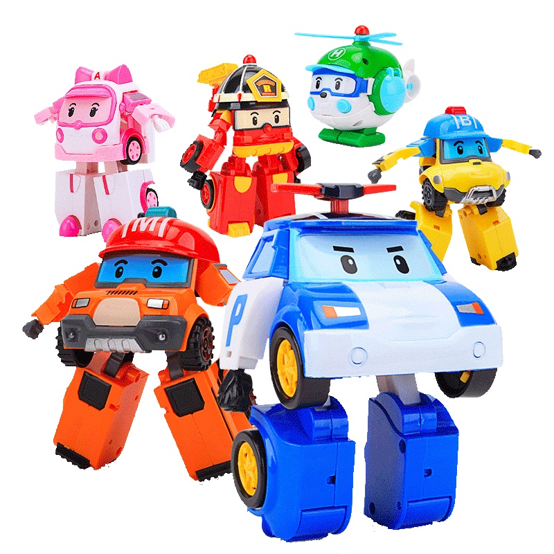 Chính Sách Robocar Máy Biến áp Đồ Chơi Xe Hơi Cho Trẻ Em Robot Kéo Lùi Mô Hình Nhân Vật Amber Roy Helly Jin Bé Lori