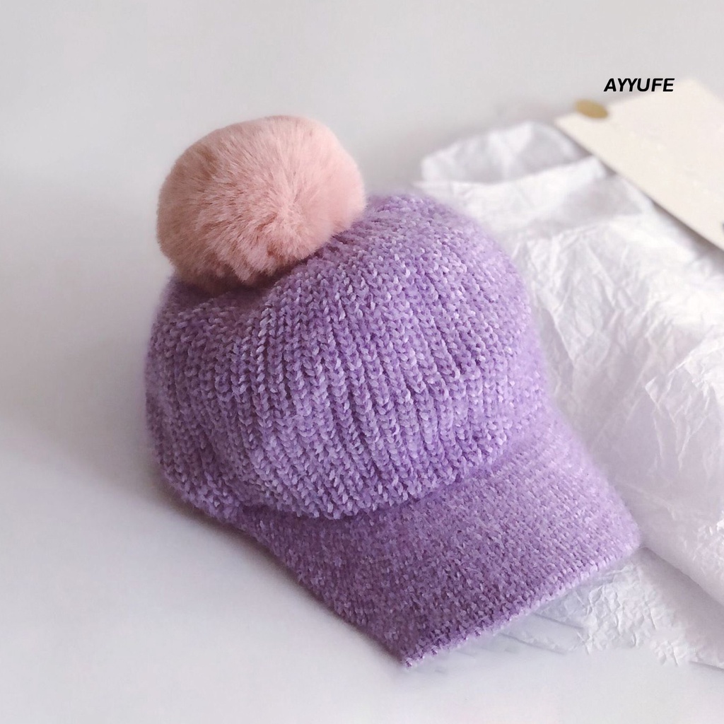 Ayyufe Mũ Lưỡi Trai Dệt Kim Màu Trơn Đính Bóng Lông Thời Trang Thu Đông Cho Bé